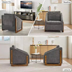 TUYOHW Fauteuil d'appoint moderne avec coussin et dossier en chenille, canapé simple avec cadre latéral en bois, fauteuils d'appoint pour salon, chambre à coucher
