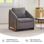 TUYOHW Fauteuil d'appoint moderne avec coussin et dossier en chenille, canapé simple avec cadre latéral en bois, fauteuils d'appoint pour salon, chambre à coucher