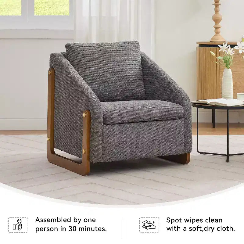 TUYOHW Fauteuil d'appoint moderne avec coussin et dossier en chenille, canapé simple avec cadre latéral en bois, fauteuils d'appoint pour salon, chambre à coucher