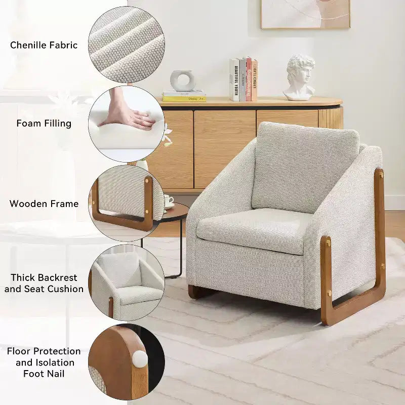 TUYOHW Fauteuil d'appoint moderne avec coussin et dossier en chenille, canapé simple avec cadre latéral en bois, fauteuils d'appoint pour salon, chambre à coucher