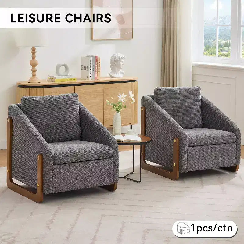 TUYOHW Fauteuil d'appoint moderne avec coussin et dossier en chenille, canapé simple avec cadre latéral en bois, fauteuils d'appoint pour salon, chambre à coucher