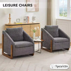 TUYOHW Fauteuil d'appoint moderne avec coussin et dossier en chenille, canapé simple avec cadre latéral en bois, fauteuils d'appoint pour salon, chambre à coucher