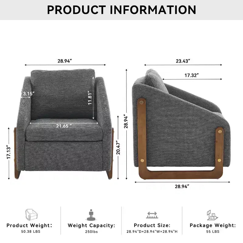TUYOHW Fauteuil d'appoint moderne avec coussin et dossier en chenille, canapé simple avec cadre latéral en bois, fauteuils d'appoint pour salon, chambre à coucher