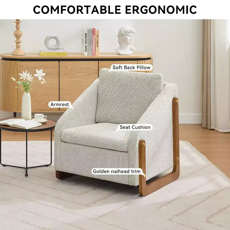 TUYOHW Fauteuil d'appoint moderne avec coussin et dossier en chenille, canapé simple avec cadre latéral en bois, fauteuils d'appoint pour salon, chambre à coucher