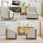 TUYOHW Fauteuil d'appoint moderne avec coussin et dossier en chenille, canapé simple avec cadre latéral en bois, fauteuils d'appoint pour salon, chambre à coucher