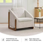 TUYOHW Fauteuil d'appoint moderne avec coussin et dossier en chenille, canapé simple avec cadre latéral en bois, fauteuils d'appoint pour salon, chambre à coucher