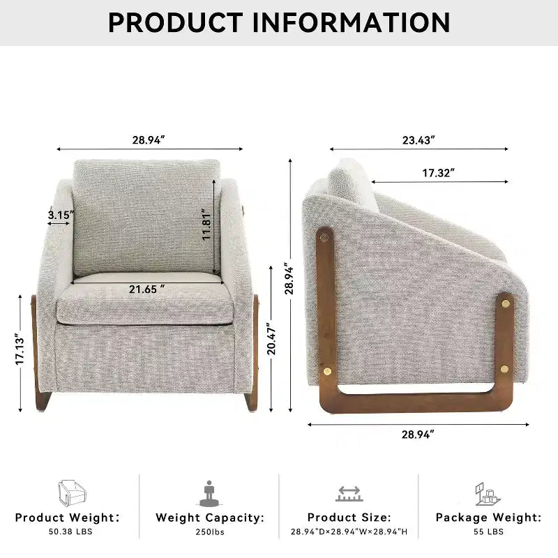 TUYOHW Fauteuil d'appoint moderne avec coussin et dossier en chenille, canapé simple avec cadre latéral en bois, fauteuils d'appoint pour salon, chambre à coucher