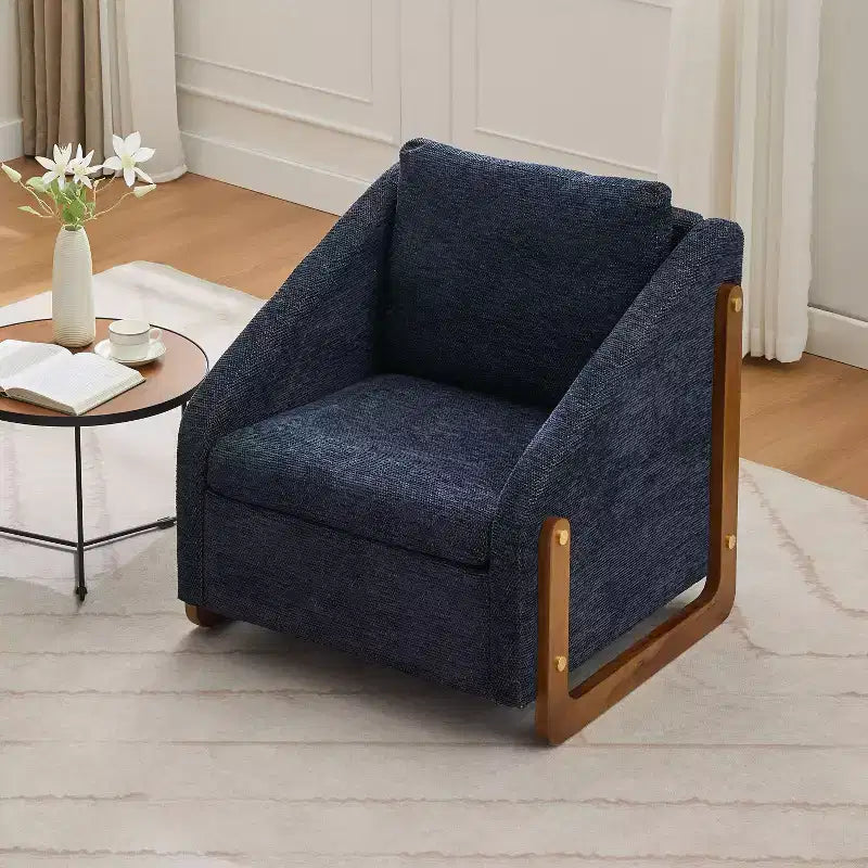 TUYOHW Fauteuil d'appoint moderne avec coussin et dossier en chenille, canapé simple avec cadre latéral en bois, fauteuils d'appoint pour salon, chambre à coucher
