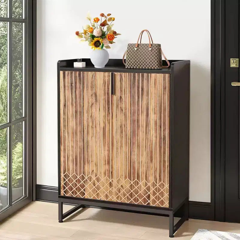 Meuble à chaussures moderne TUYOHW à 5 niveaux avec portes, Organisateur de rangement pour 20 paires de chaussures avec étagères réglables, Meuble d'entrée, Marron et Noir