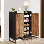 Meuble à chaussures moderne TUYOHW à 5 niveaux avec portes, Organisateur de rangement pour 20 paires de chaussures avec étagères réglables, Meuble d'entrée, Marron et Noir