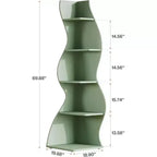 Étagère d'angle ondulée Lantine, bibliothèque moderne à 5 niveaux avec forme incurvée, présentoir unique pour plantes pour petit espace de salon (vert)