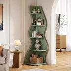 Étagère d'angle ondulée Lantine, bibliothèque moderne à 5 niveaux avec forme incurvée, présentoir unique pour plantes pour petit espace de salon (vert)