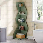 Étagère d'angle ondulée Lantine, bibliothèque moderne à 5 niveaux avec forme incurvée, présentoir unique pour plantes pour petit espace de salon (vert)
