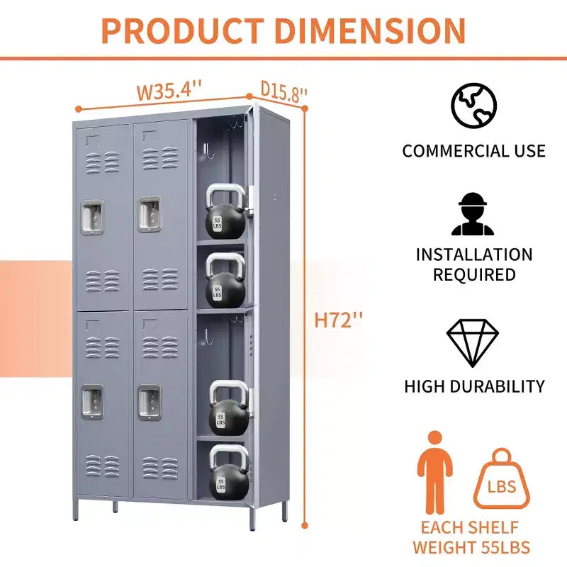 Casier métallique VIYET 72H à 6 portes, rangement en acier gris avec serrures indépendantes (pour employés/gymnases/bureaux/écoles)