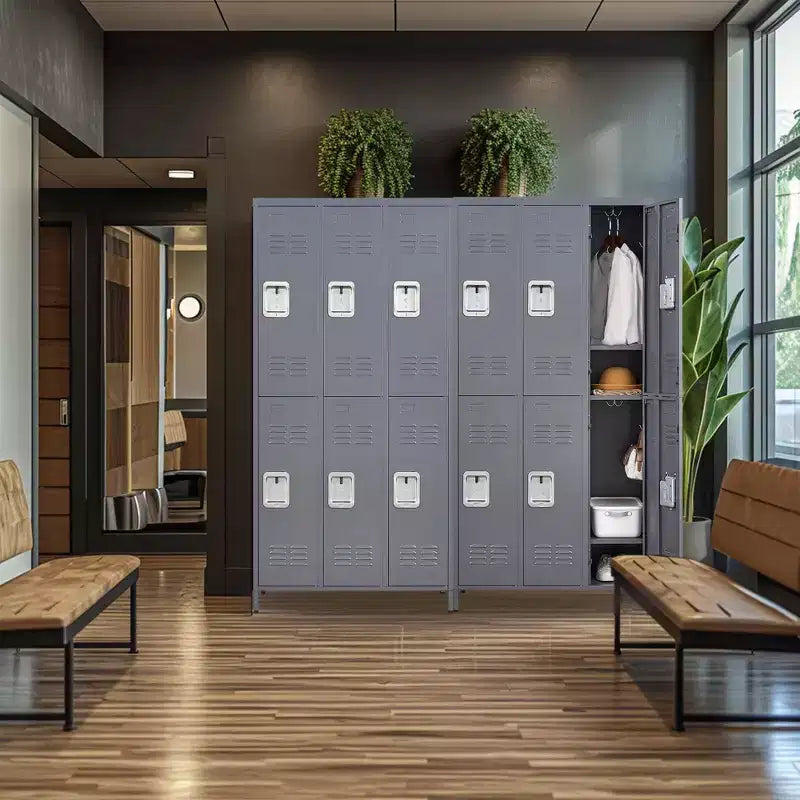 Casier métallique VIYET 72H à 6 portes, rangement en acier gris avec serrures indépendantes (pour employés/gymnases/bureaux/écoles)