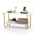 Costway Faux Marble Top Coffee Table w/Metal Frame Rounded Corners & Storage Shelf