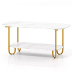 Table basse Costway à plateau effet marbre avec cadre en métal, coins arrondis et étagère de rangement
