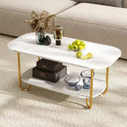 Table basse Costway à plateau effet marbre avec cadre en métal, coins arrondis et étagère de rangement