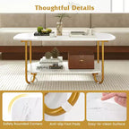 Table basse Costway à plateau effet marbre avec cadre en métal, coins arrondis et étagère de rangement