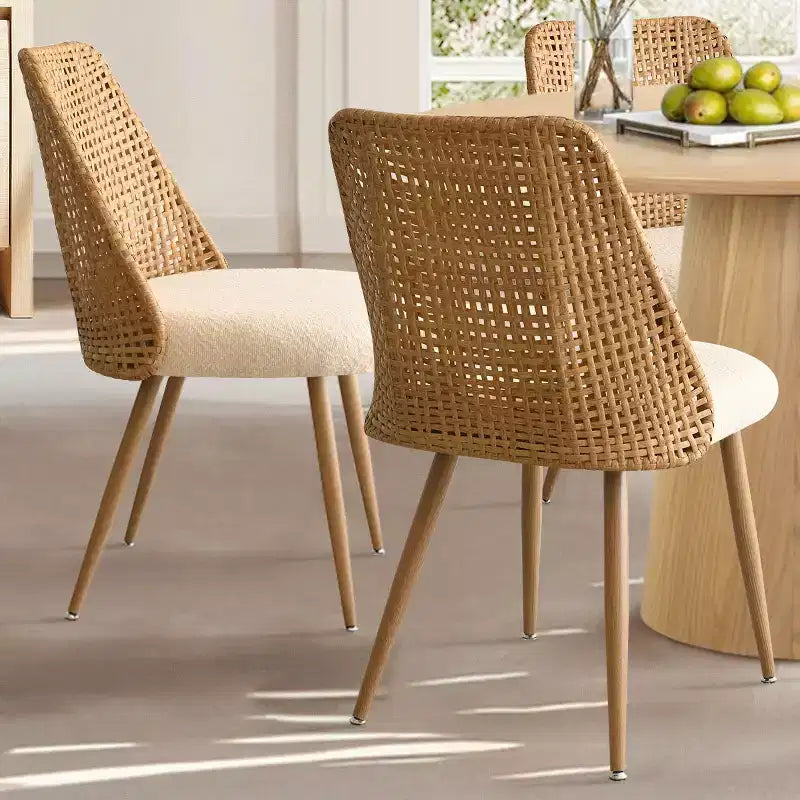 Ensemble table à manger ronde pour 2, Table piédestal moderne de 89 cm et chaises de salle à manger rembourrées avec dossiers en rotin, parfait pour les petits espaces de salle à manger-Panipeachy