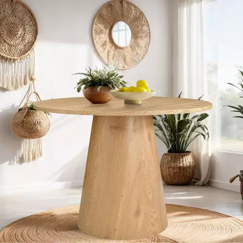 Ensemble table à manger ronde pour 2, Table piédestal moderne de 89 cm et chaises de salle à manger rembourrées avec dossiers en rotin, parfait pour les petits espaces de salle à manger-Panipeachy
