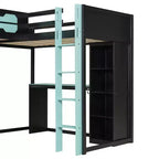 Lit mezzanine de jeu en L avec bureaux, lits superposés doubles avec lumières LED, ports USB, étagères de rangement, lit mezzanine d'angle en bois pour 2 personnes