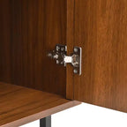 JVNOXK Buffet moderne du milieu du siècle de 59 pouces, multifonctionnel, meuble de rangement sculpté géométrique avec pieds en métal, idéal pour les salles à manger, en bois.