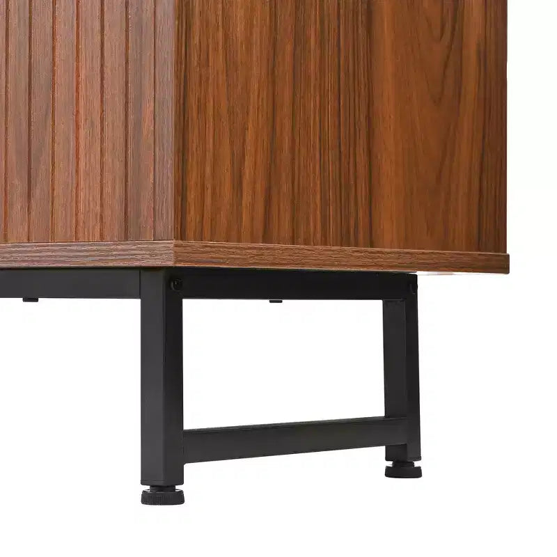 JVNOXK Buffet moderne du milieu du siècle de 59 pouces, multifonctionnel, meuble de rangement sculpté géométrique avec pieds en métal, idéal pour les salles à manger, en bois.