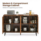 JVNOXK Buffet moderne du milieu du siècle de 59 pouces, multifonctionnel, meuble de rangement sculpté géométrique avec pieds en métal, idéal pour les salles à manger, en bois.