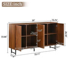 JVNOXK Buffet moderne du milieu du siècle de 59 pouces, multifonctionnel, meuble de rangement sculpté géométrique avec pieds en métal, idéal pour les salles à manger, en bois.
