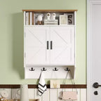 Meuble de salle de bain mural VECELO, Armoire de rangement de salle de bain peu encombrante avec étagères réglables et crochets pour salle de bain ou entrée, Blanc
