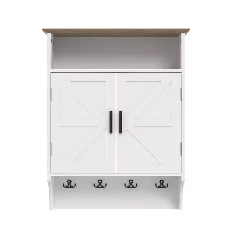 Meuble de salle de bain mural VECELO, Armoire de rangement de salle de bain peu encombrante avec étagères réglables et crochets pour salle de bain ou entrée, Blanc