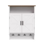 Meuble de salle de bain mural VECELO, Armoire de rangement de salle de bain peu encombrante avec étagères réglables et crochets pour salle de bain ou entrée, Blanc