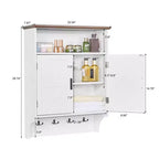 Meuble de salle de bain mural VECELO, Armoire de rangement de salle de bain peu encombrante avec étagères réglables et crochets pour salle de bain ou entrée, Blanc