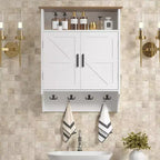Meuble de salle de bain mural VECELO, Armoire de rangement de salle de bain peu encombrante avec étagères réglables et crochets pour salle de bain ou entrée, Blanc