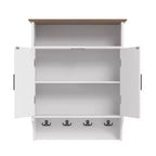 Meuble de salle de bain mural VECELO, Armoire de rangement de salle de bain peu encombrante avec étagères réglables et crochets pour salle de bain ou entrée, Blanc