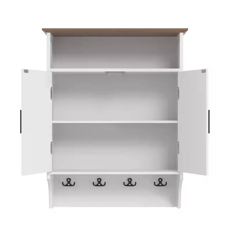 Meuble de salle de bain mural VECELO, Armoire de rangement de salle de bain peu encombrante avec étagères réglables et crochets pour salle de bain ou entrée, Blanc