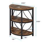 Table d'appoint demi-ronde à 3 niveaux MAYEERTY, table d'appoint en métal marron rustique et noir
