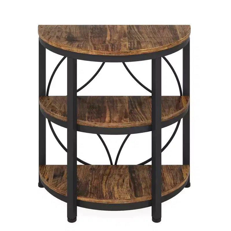 Table d'appoint demi-ronde à 3 niveaux MAYEERTY, table d'appoint en métal marron rustique et noir