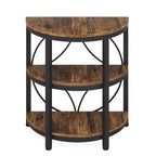 Table d'appoint demi-ronde à 3 niveaux MAYEERTY, table d'appoint en métal marron rustique et noir