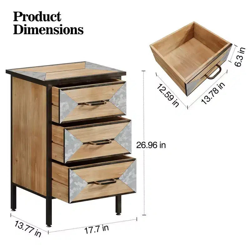 Meuble de Rangement en Bois pour Entrée, Commode 3 Tiroirs sur Pied pour Salon, Chambre, Couloir, Bureau, Salle de Bain, Cuisine