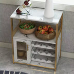 Meuble industriel 3 niveaux 70 x 35 x 92 cm, casier à vin amovible, étagères réglables et porte grillagée, pour cuisine, salon et bar, coloris or