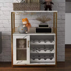 Meuble industriel 3 niveaux 70 x 35 x 92 cm, casier à vin amovible, étagères réglables et porte grillagée, pour cuisine, salon et bar, coloris or