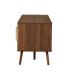 Meuble TV de 78 po pour téléviseurs jusqu'à 85 po, Console TV cannelée, Meuble TV en noyer, Meuble de divertissement avec porte à ouverture et fermeture amorties-ModernLuxe