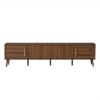 Meuble TV de 78 po pour téléviseurs jusqu'à 85 po, Console TV cannelée, Meuble TV en noyer, Meuble de divertissement avec porte à ouverture et fermeture amorties-ModernLuxe