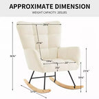 Fauteuil à bascule Furniliving en similicuir sherpa, inclinable avec dossier haut et pieds en bois
