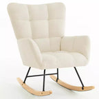 Fauteuil à bascule Furniliving en similicuir sherpa, inclinable avec dossier haut et pieds en bois