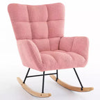 Fauteuil à bascule Furniliving en similicuir sherpa, inclinable avec dossier haut et pieds en bois