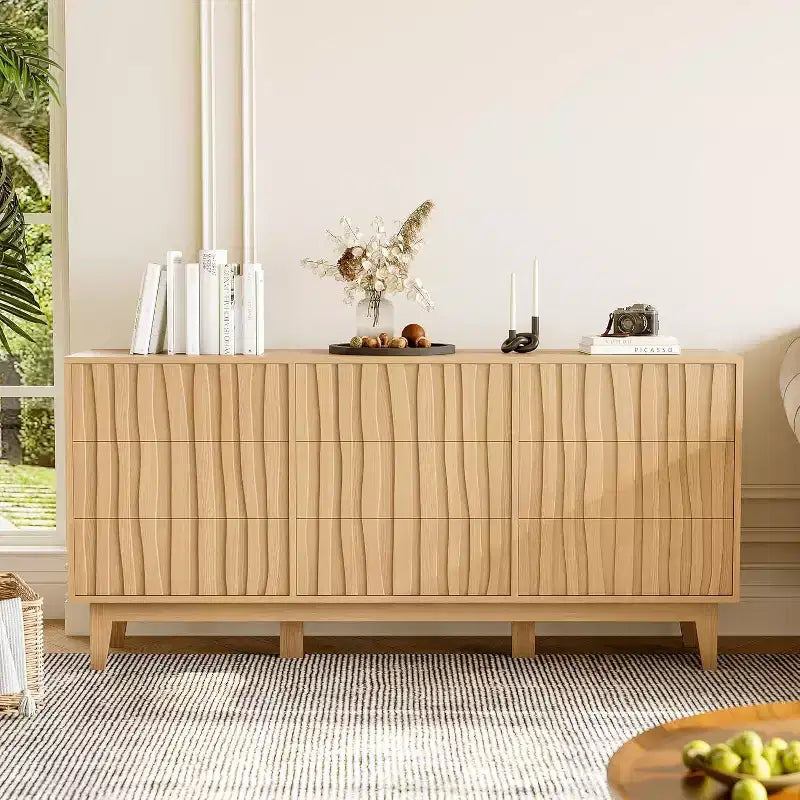 Commode cannelée pour chambre à coucher avec 9 tiroirs, commode cannelée moderne, armoire de rangement en bois autoportante, meuble TV pour bureau à domicile