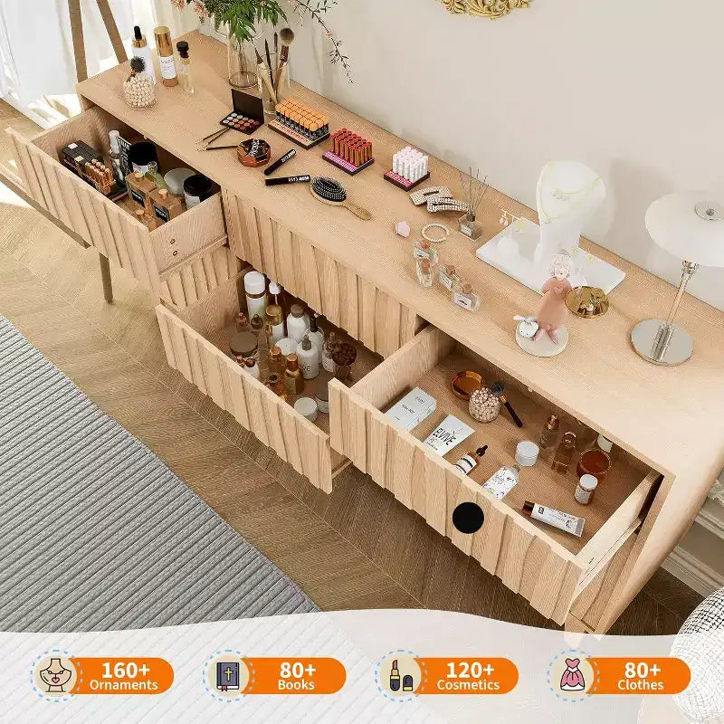 Commode cannelée pour chambre à coucher avec 9 tiroirs, commode cannelée moderne, armoire de rangement en bois autoportante, meuble TV pour bureau à domicile